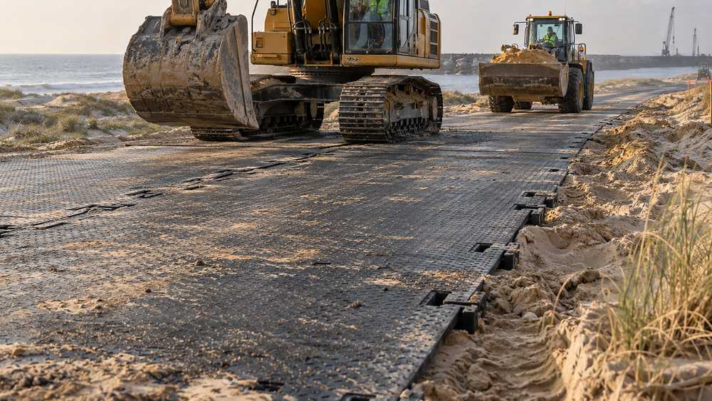 Continuous pavement of roadways on the coastal pine sand floor, new construction site mapping