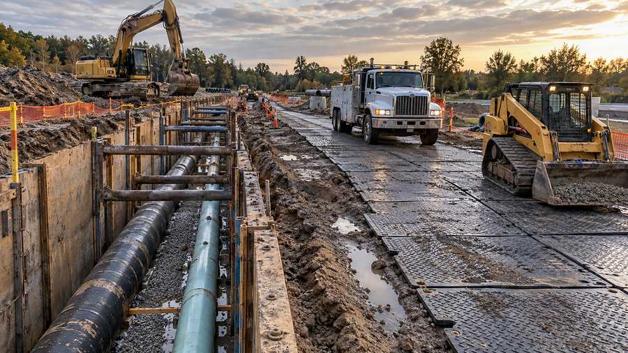 Novos planos para o local de construção foram feitos por uma estrada pavimentada em superfícies macias que formaram uma superfície pressurizada contínua